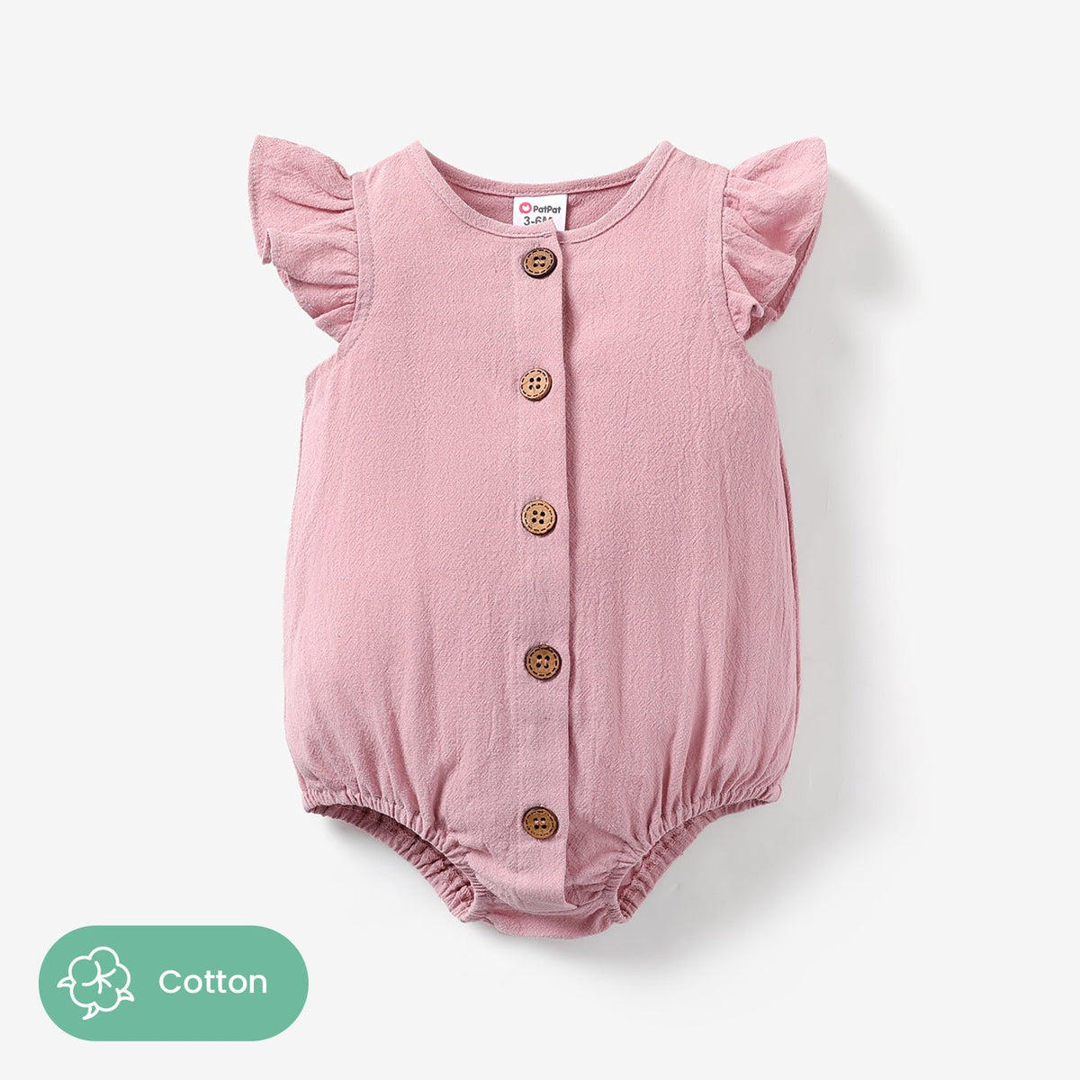 100% Cotton Baby Girl Solid Flutter-sleeve Button Up Romper - Pink, 9-12 Months