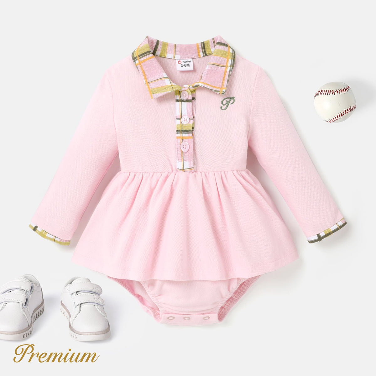 100% Cotton Elegant Baby Girl Romper with Button - Pink, 9-12 Months