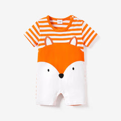 100% Cotton Fox Stripe Print Short-sleeve Orange Baby Romper - Orange, 12-18 Months