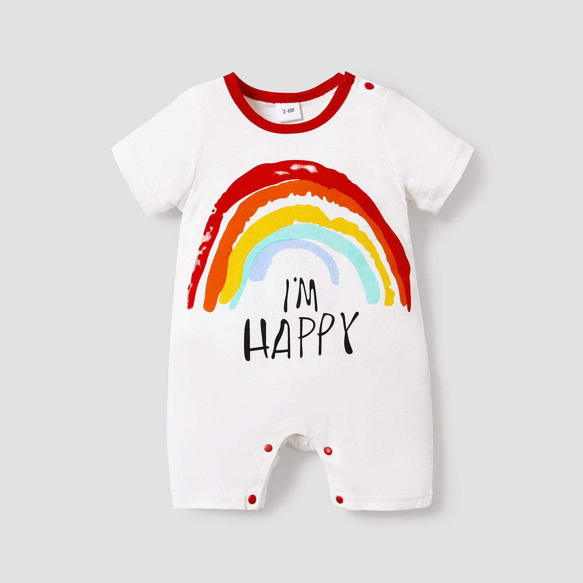 100% Cotton Letter and Rainbow Print Short-sleeve White Baby Romper - White, 18-24 Months