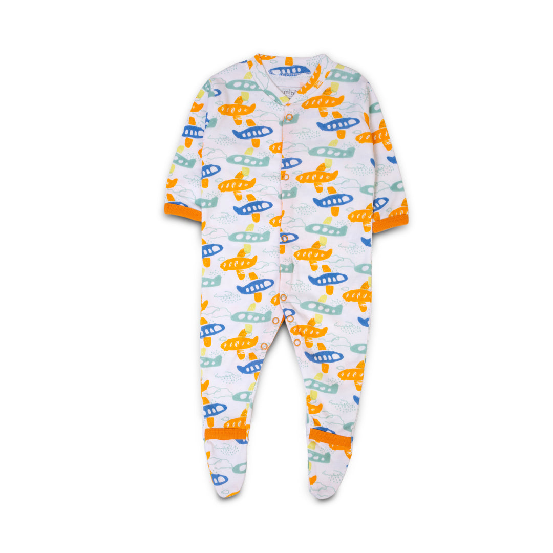 Airplane Print Baby Rompers - Pack of 3 - Orange / Newbron