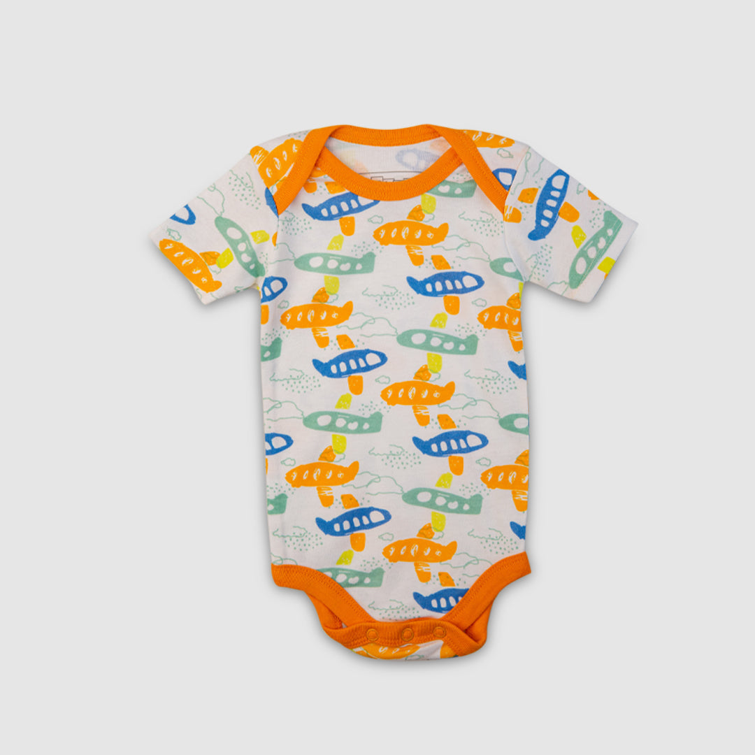 Airplane Printed Baby Bodysuit Set - Orange / Newborn