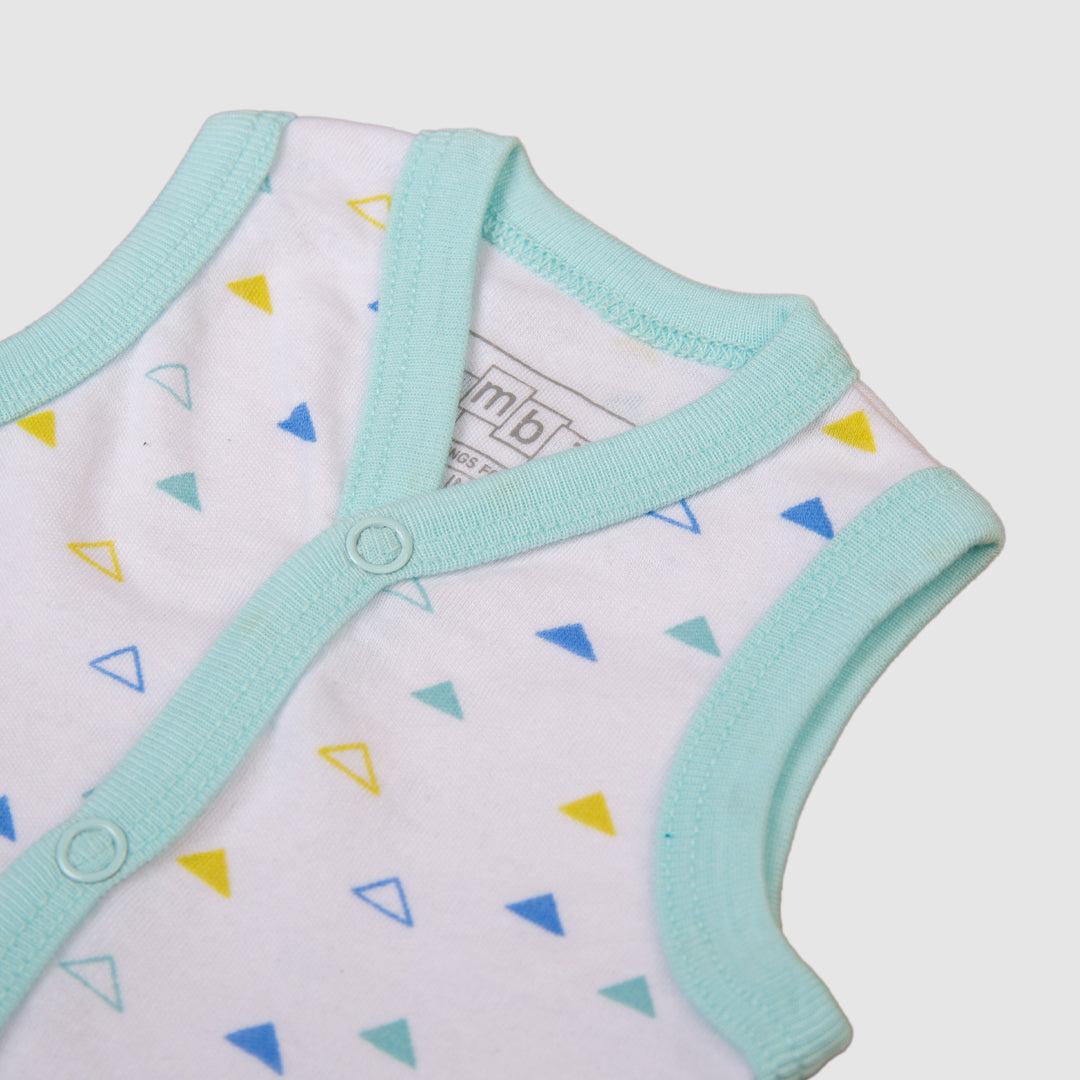Orange Airplane Sleeveless Baby Vest Set - Sky Blue / Newbron