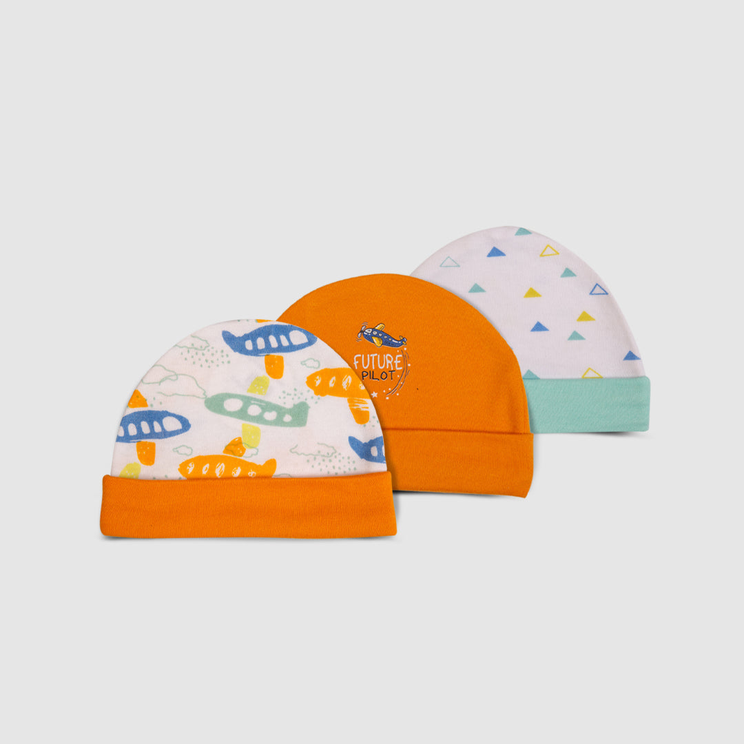 Baby Cap Set   Orange Adventure Theme - Orange / Newborn
