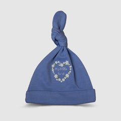 Blue Knotted Baby Hat   'My Little Heart' Design - Blue / Newborn