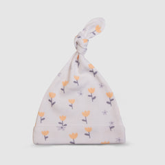 White Baby Hat with Yellow Flowers - White, 0-3 Months