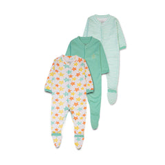 Star Print Baby Pajamas - Pack of 3 - Mint Cream, 0-3 Months