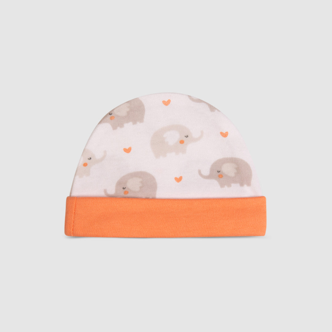 Baby Cap Elephant Print Cute Soft Cotton Infant Newborn Accessory - Orange / Newborn