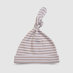 Beige Striped Knotted Baby Hat - Beige / Newborn