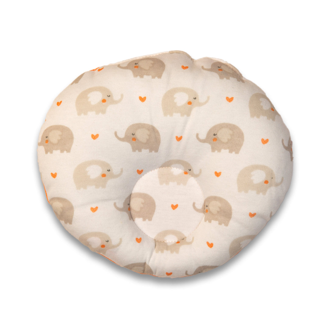 Elephant-Print Baby Pillow - White / Newbron