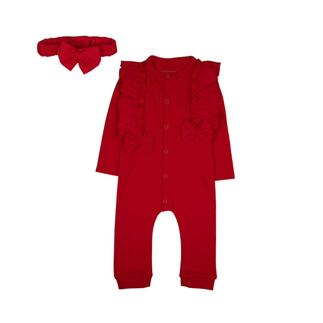Red Baby Onesie with Ruffles and Bow - Red / 3-6 Months