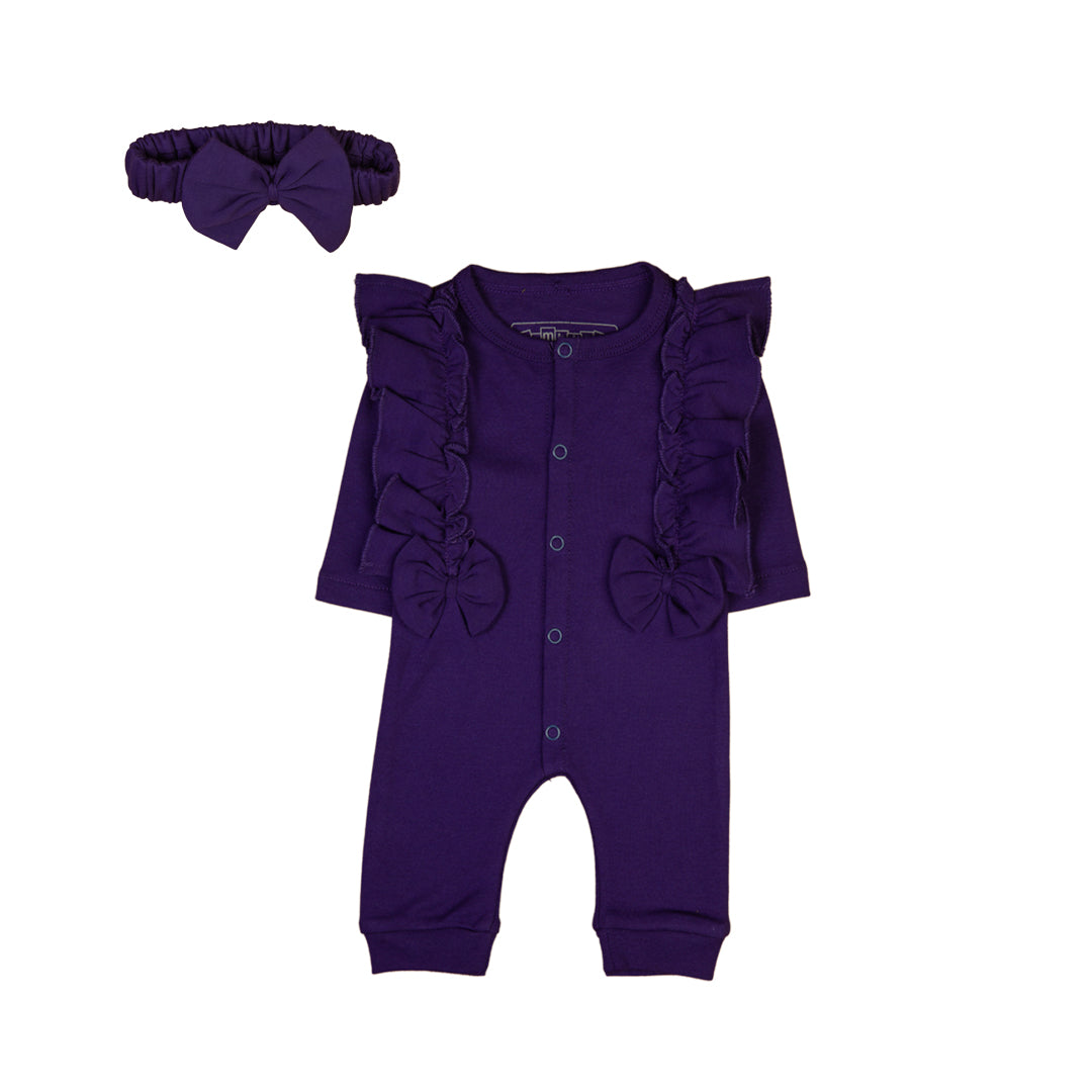 Purple Baby Onesie with Ruffles and Bow - Purple / 3-6 Months