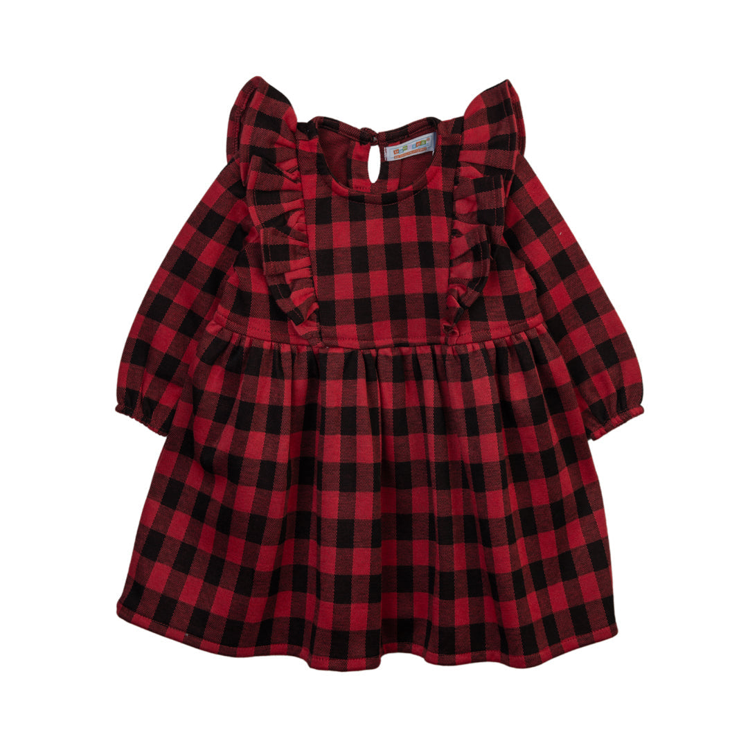 Red and Black Plaid Long Sleeve Dress - Red / 3-6 Months