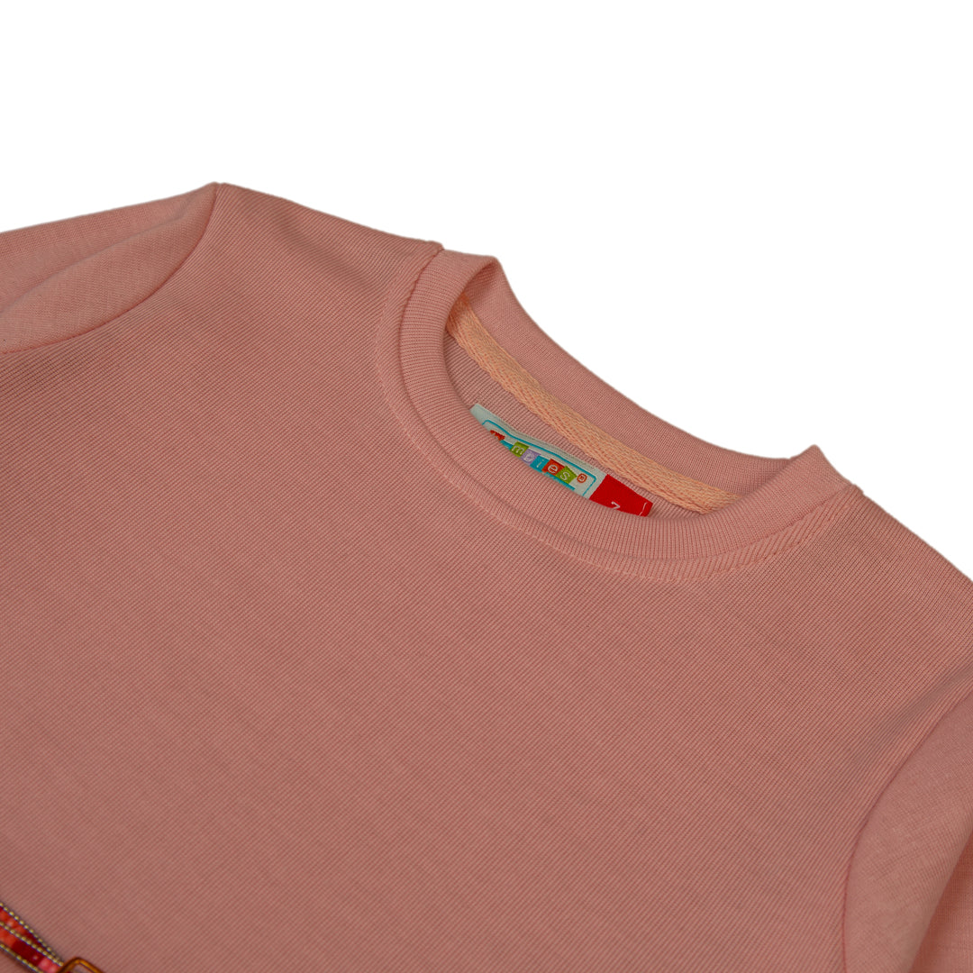 Peach and Heart Pattern Long Sleeve Dress - Peach, 6-7 Years