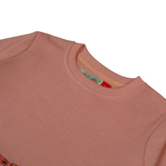 Peach and Heart Pattern Long Sleeve Dress - Peach, 6-7 Years