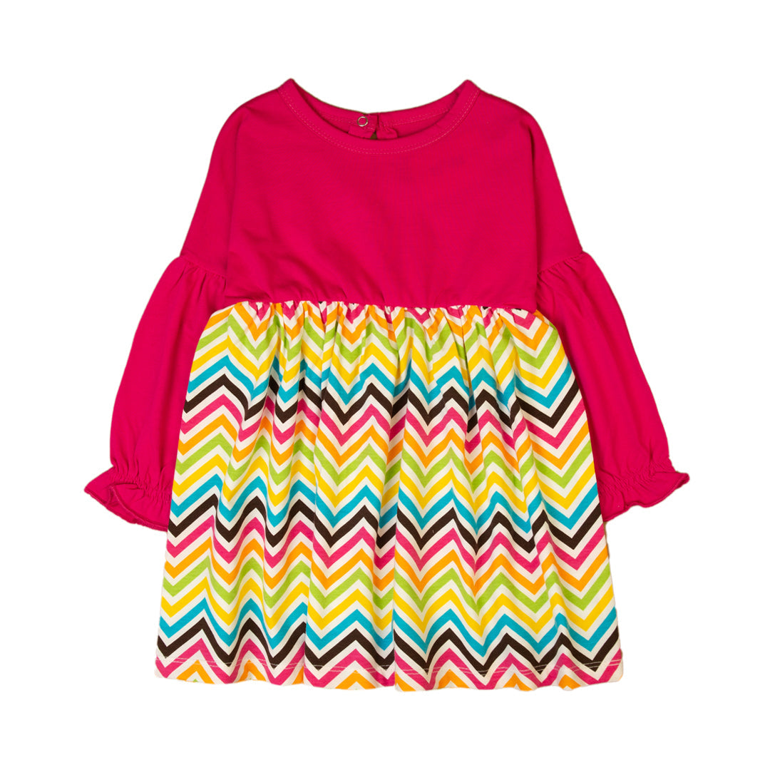 Pink and Chevron Long Sleeve Dress - Pink, 7-8 Years