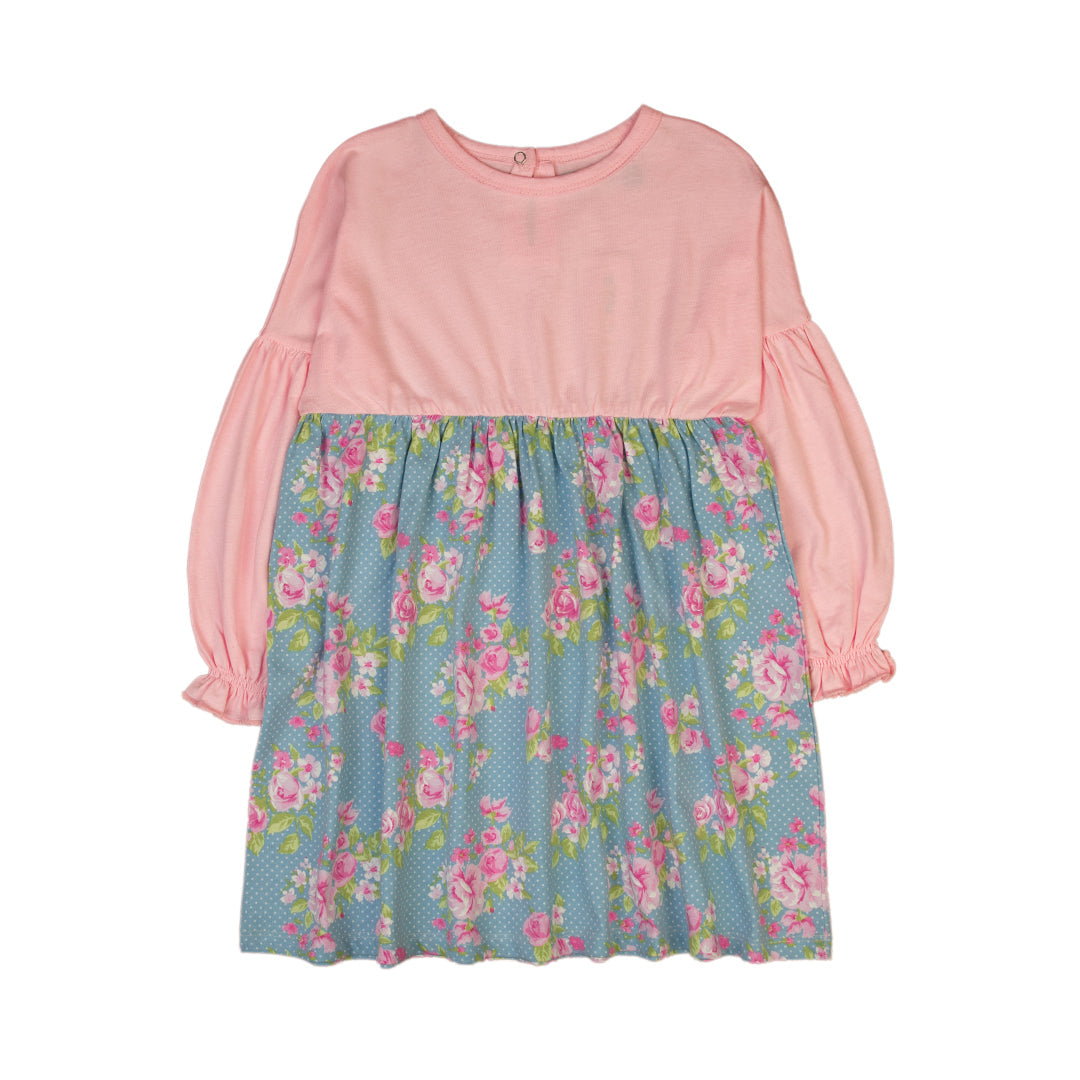 Blush Pink and Floral Long Sleeve Dress - Pink, 6-7 Years