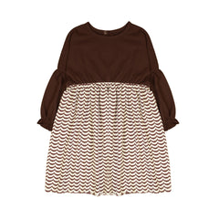 Brown and Wavy Long Sleeve Dress - Brown, 4-5 Years
