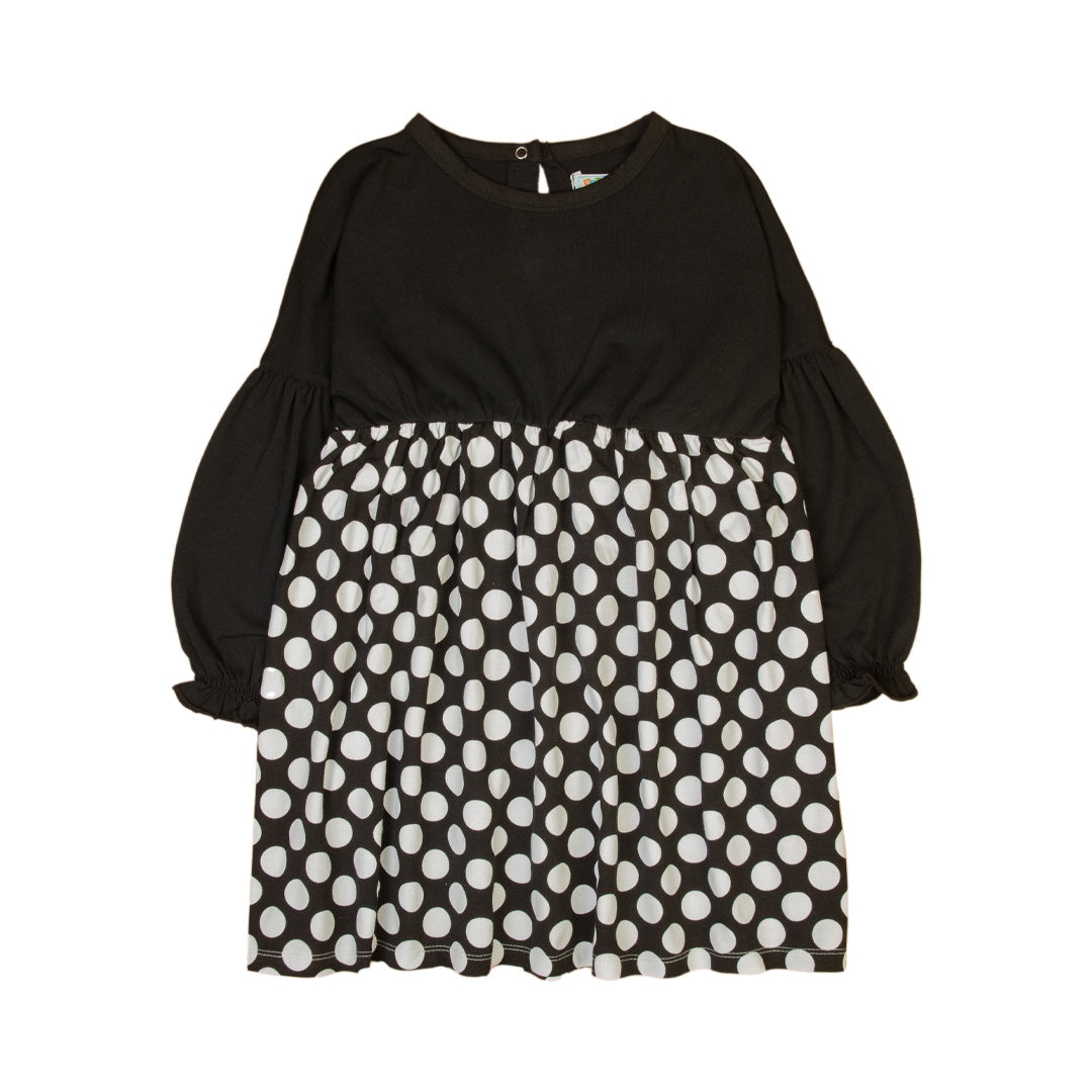 Black and Polka Dot Long Sleeve Dress - Black, 5-6 Years