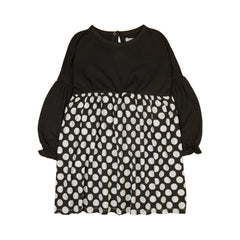 Black and Polka Dot Long Sleeve Dress - Black, 2-3 Years