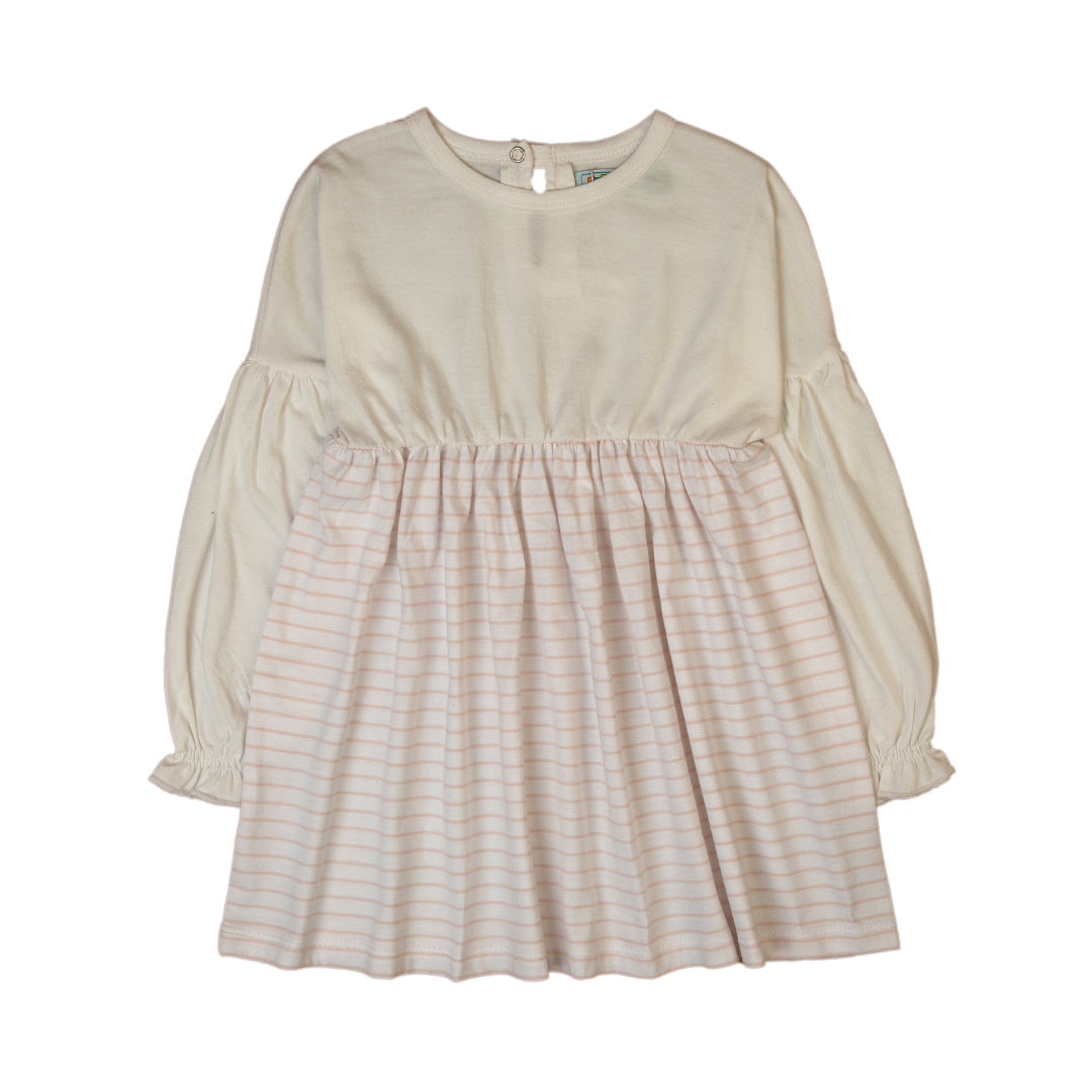 Cream and Soft Striped Long Sleeve Dress - Mintcream, 6-7 Years