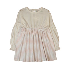 Cream and Soft Striped Long Sleeve Dress - Mintcream, 6-7 Years