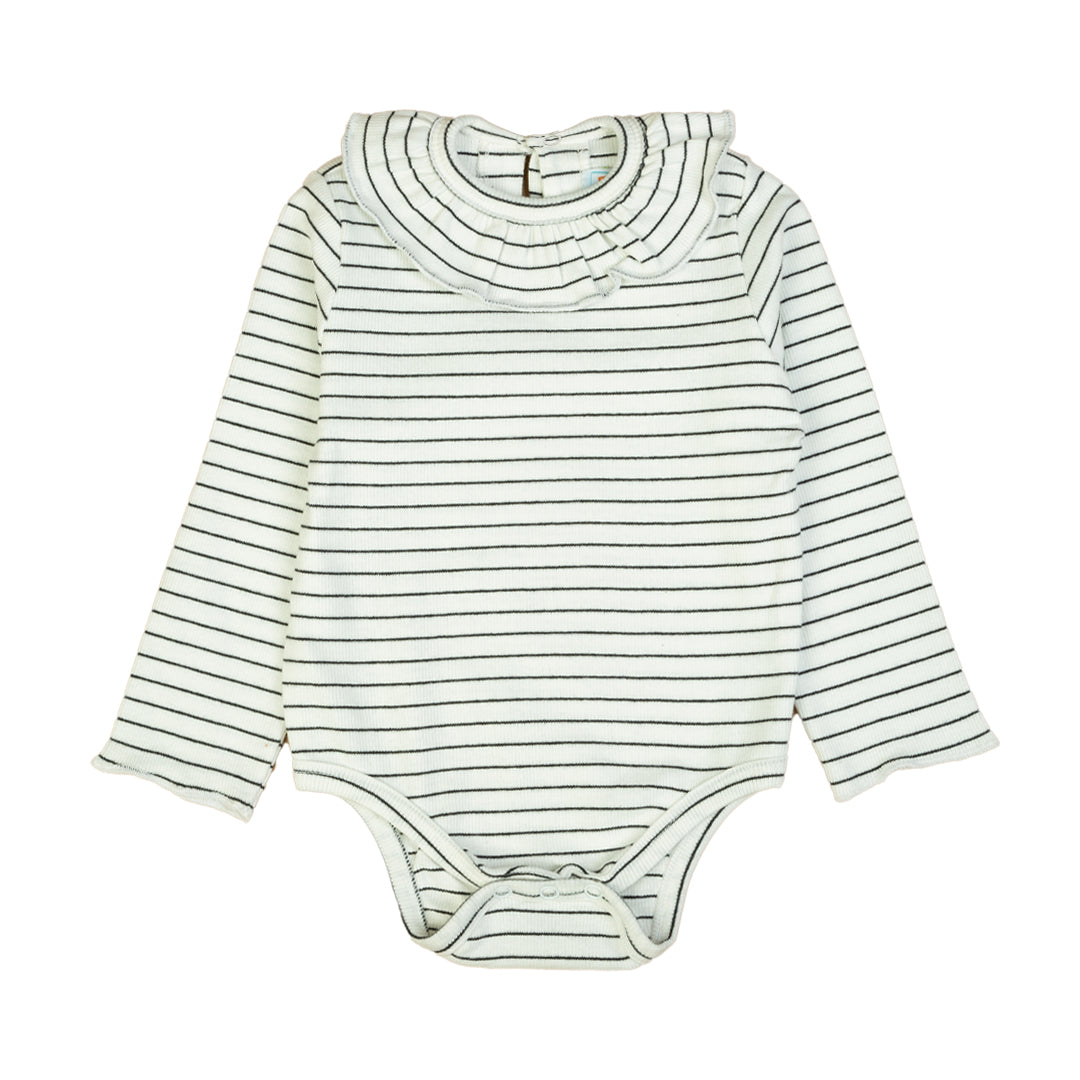 Striped Ruffle Collar Baby Bodysuit - White, 0-3 Months