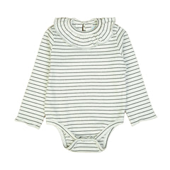 Striped Ruffle Collar Baby Bodysuit - White, 12-18 Months
