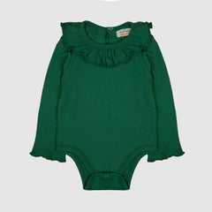 Classic Green Ruffle Collar Baby Bodysuit - Green, 0-3 Months