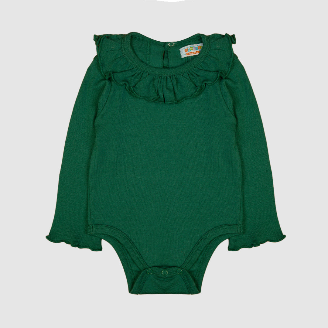 Classic Green Ruffle Collar Baby Bodysuit - Green / 18-24 Months