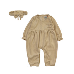 Beige Baby Onesie with Bow - Beige / 3-6 Months