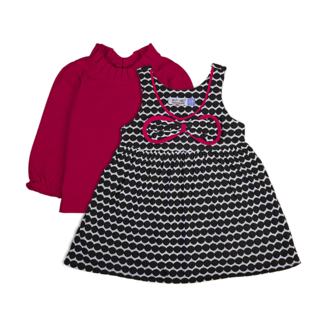Pink and Black Geometric Dress Set - Pink, 3-4 Years