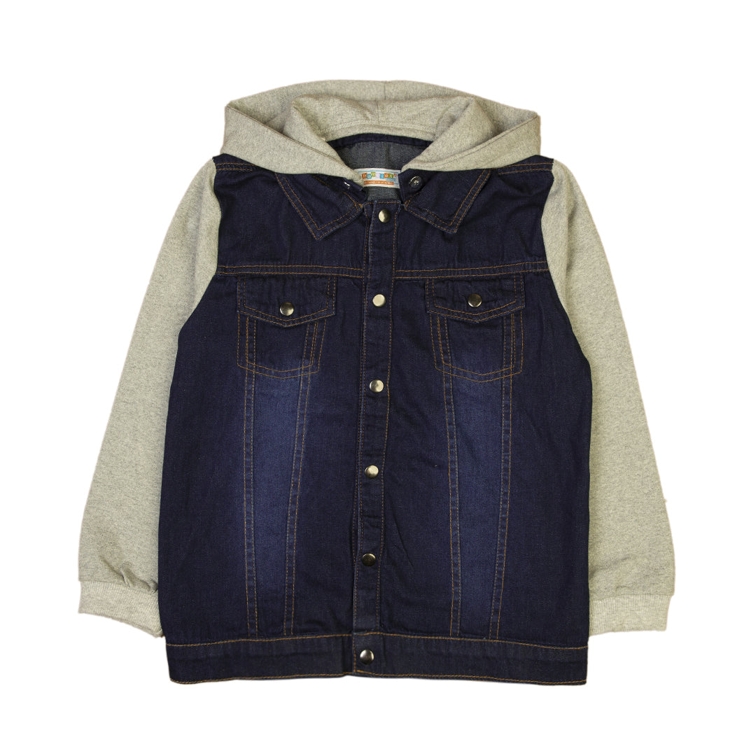Kids Denim Jacket with Hoodie - Grey and Blue - Grey / 4-5 Years