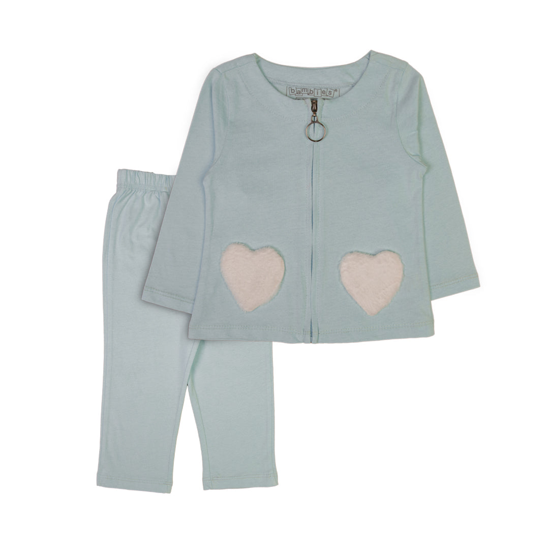 Light Blue Baby Set with Heart Pockets - Light Blue / 6-12 Months