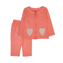 Peach Heart Pocket Baby Outfit - Peach / 6-12 Months