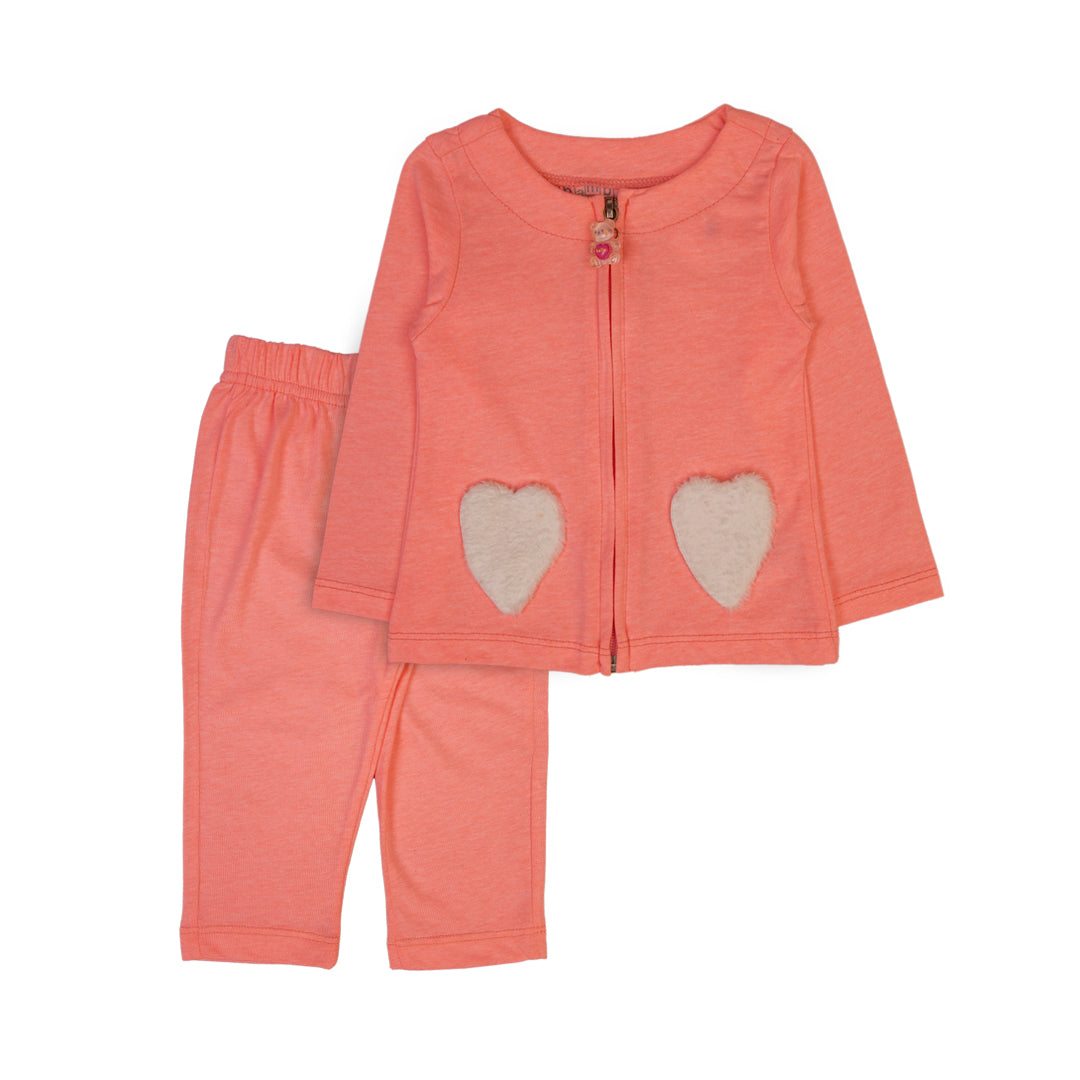 Peach Heart Pocket Baby Outfit - Peach / 12-18 Months