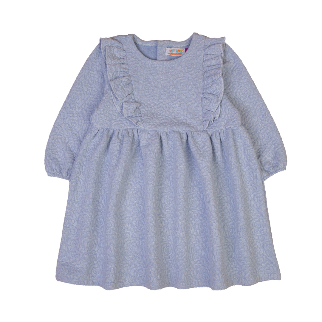 Blue Textured Long Sleeve Dress - Blue, 12-18 Months