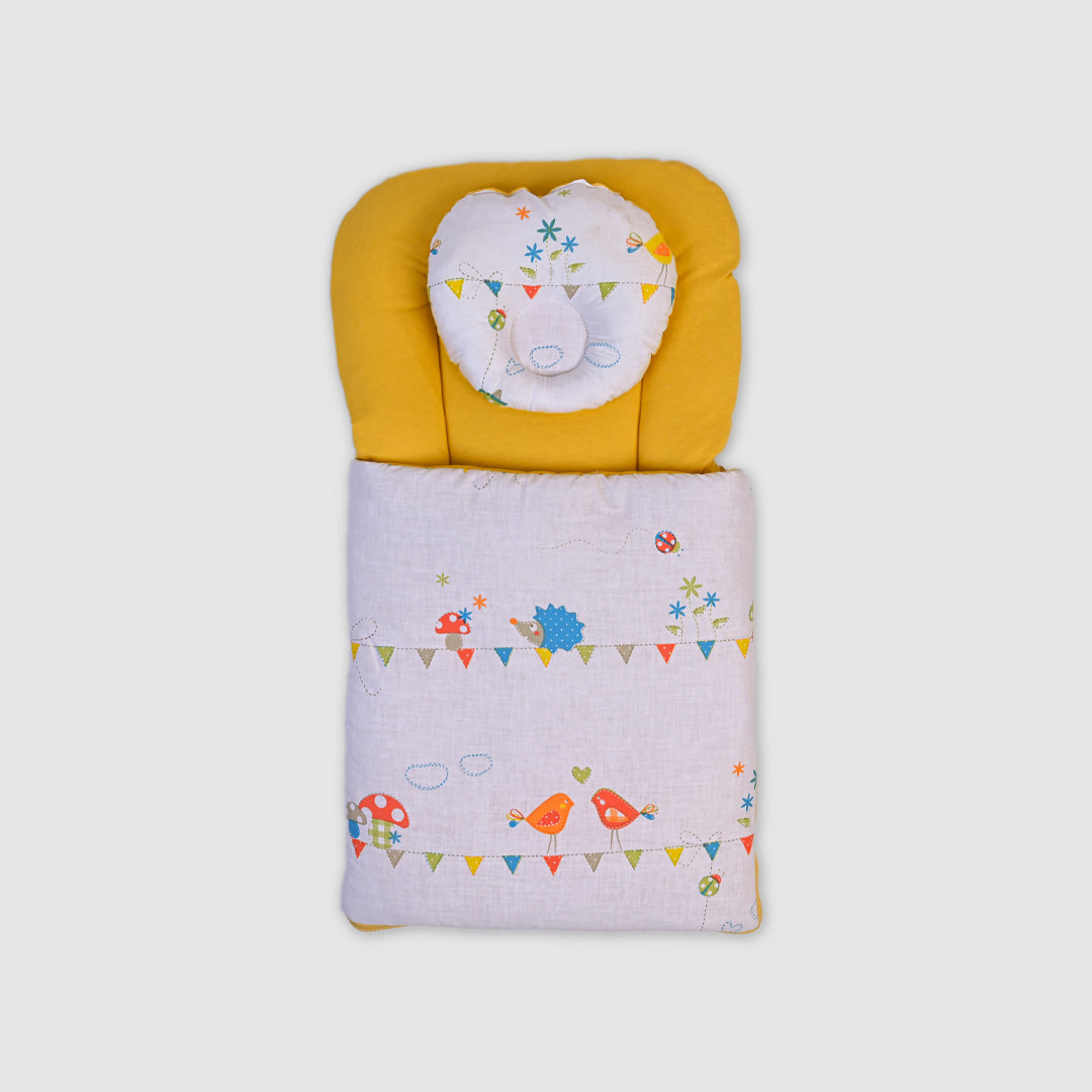 Cozy Baby Sleeping Bag with Pillow â€“ Yellow and Fun Animal Print - Yellow / Newborn