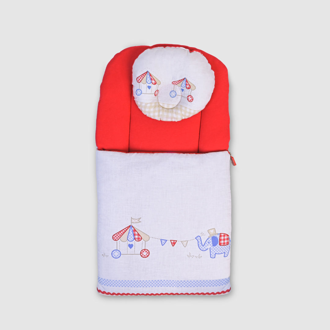 Red Baby Carry Nest with Circus Print - Red, 0-3 Months