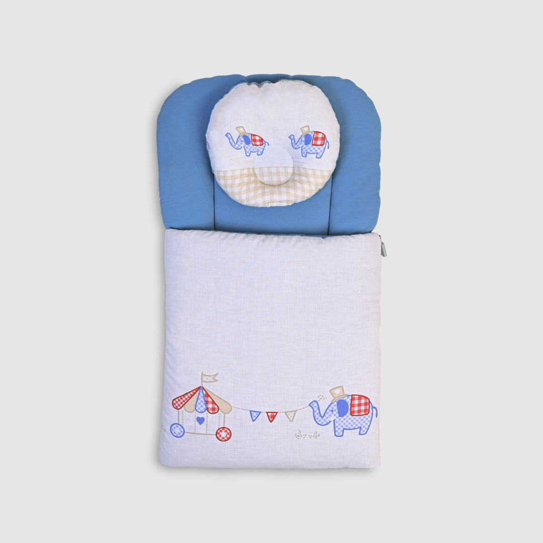 Baby Bedding Set with Pillow â€“ Deep Blue and Elephant Circus Embroidery - Indigo / Newborn
