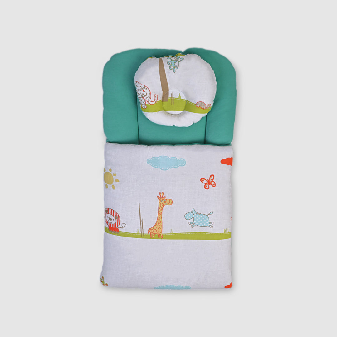 Green Baby Carry Nest with Safari Print - Green, 0-3 Months