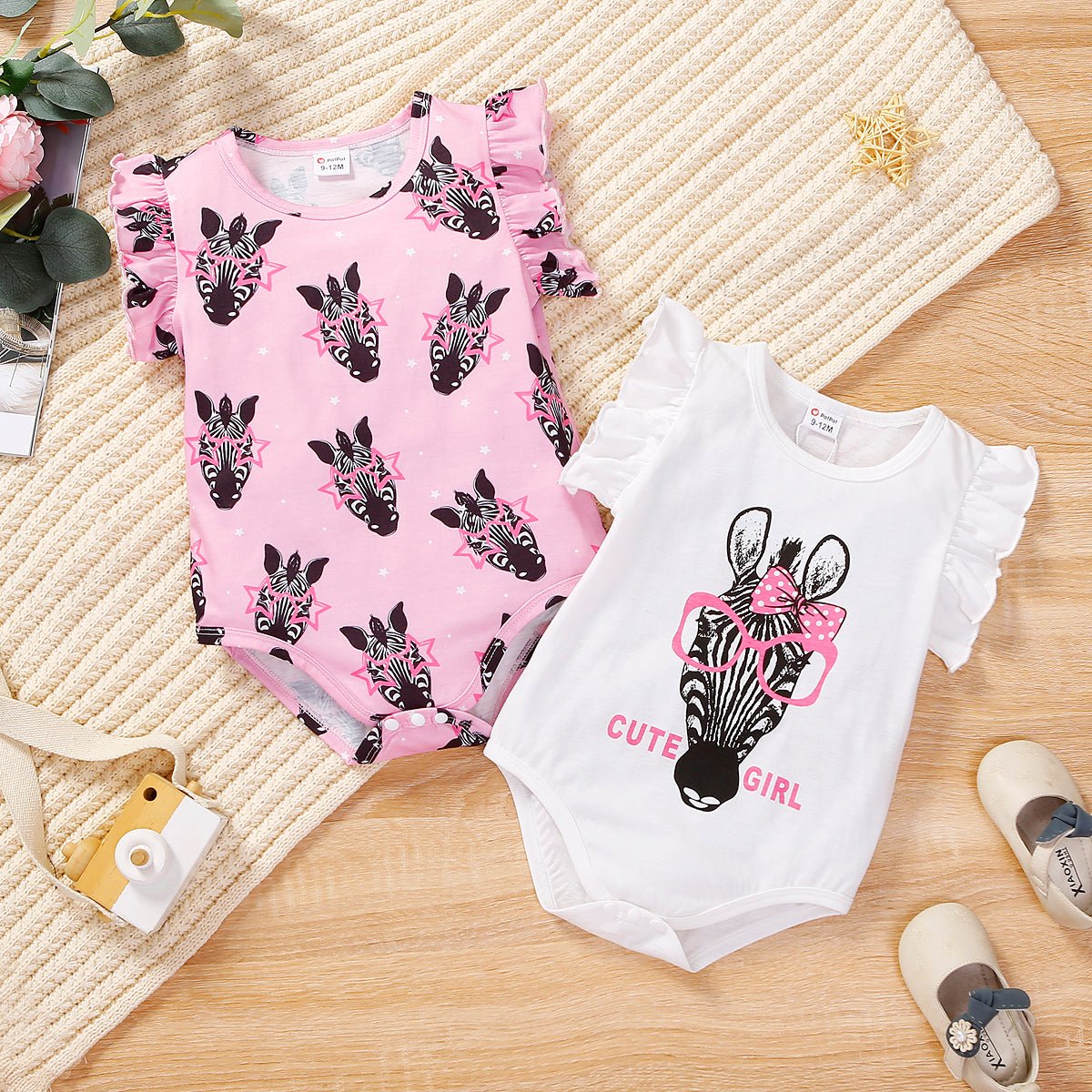 2-pack Baby Girl Zebra Print Ruffle-sleeve Bodysuit - Pink, 9-12 Months