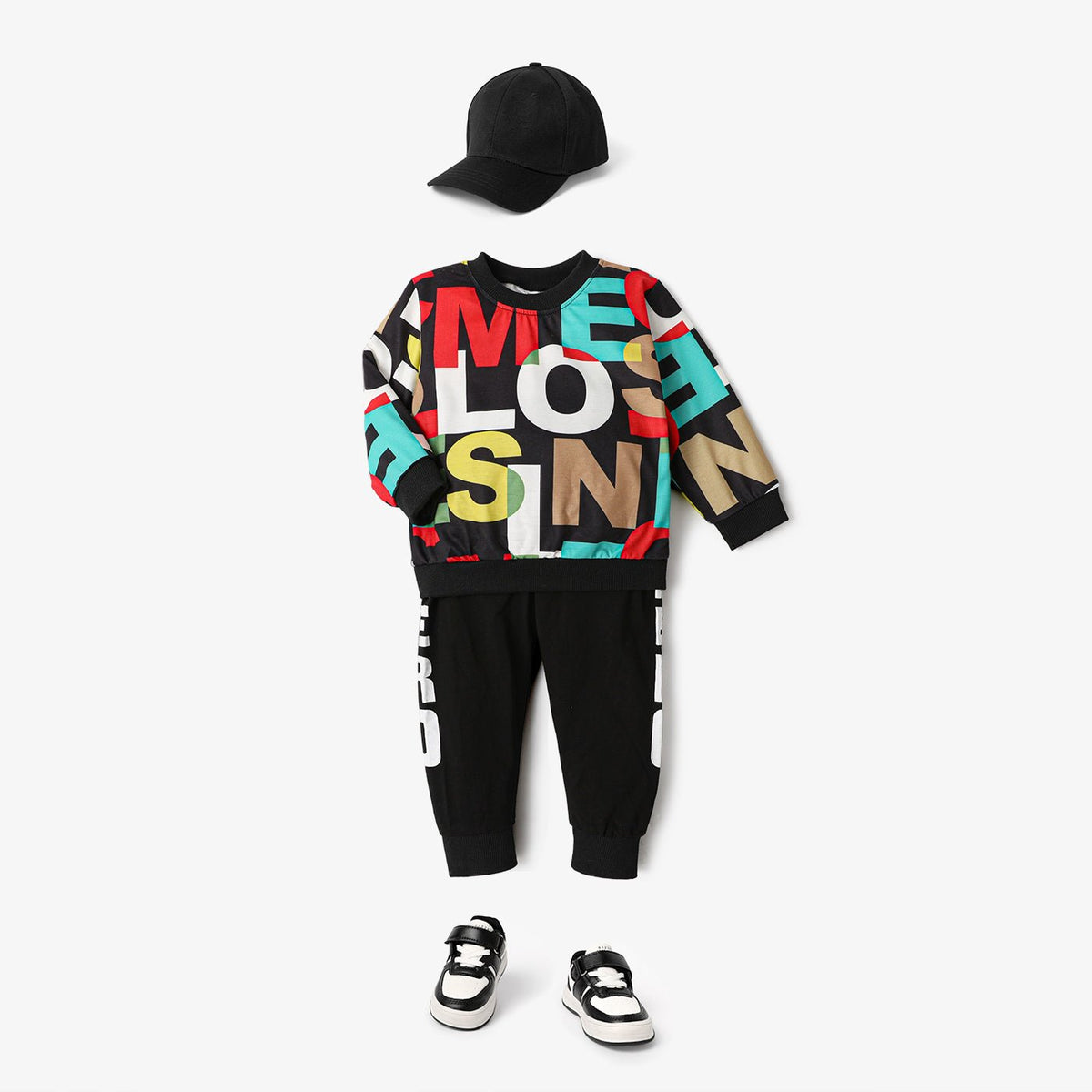 2-piece Toddler Boy Letter Print Pullover and Pants Set - Black, 5-6 Years