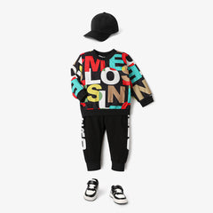 2-piece Toddler Boy Letter Print Pullover and Pants Set - Black, 5-6 Years