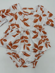 Leaf Print Frock Style Romper - 9-12 Months, White