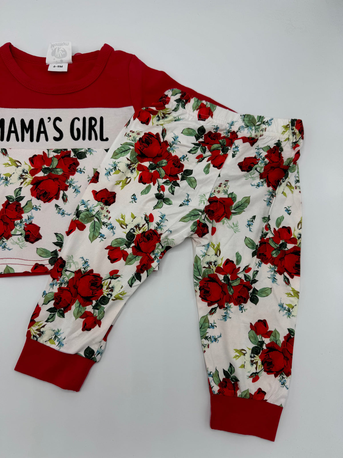 Rose Printed Shirt and Trouser - 6-9 Months, Red