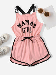Letter Graphic Bow Cami Romper - 11-12 Years, Pink