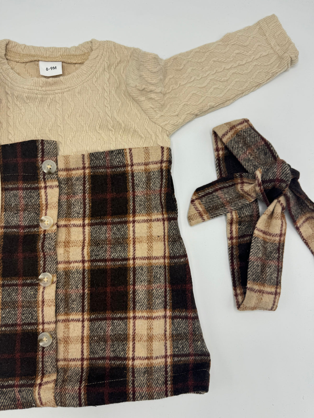 2-Piece Checkered Frocks - 6-9 Months, Beige