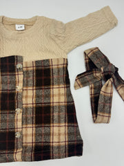 2-Piece Checkered Frocks - 6-9 Months, Beige