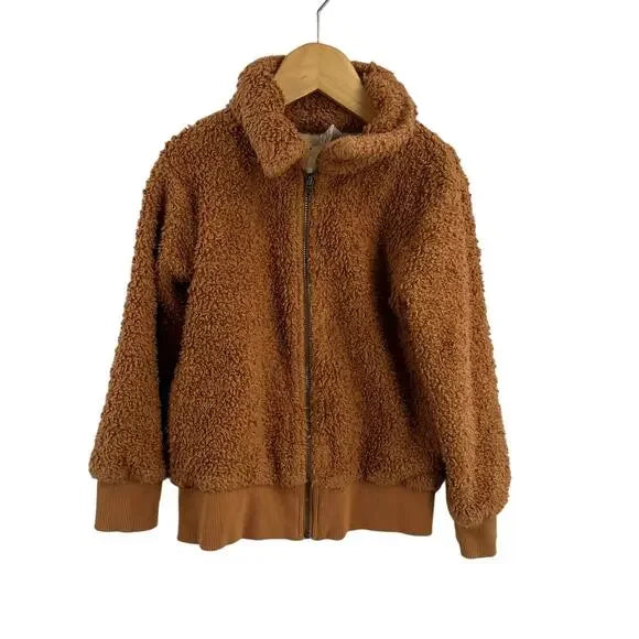 Kid Boy/Kid Girl Solid Color Stand Collar Fleece Jacket - Beige, 10-11 Years